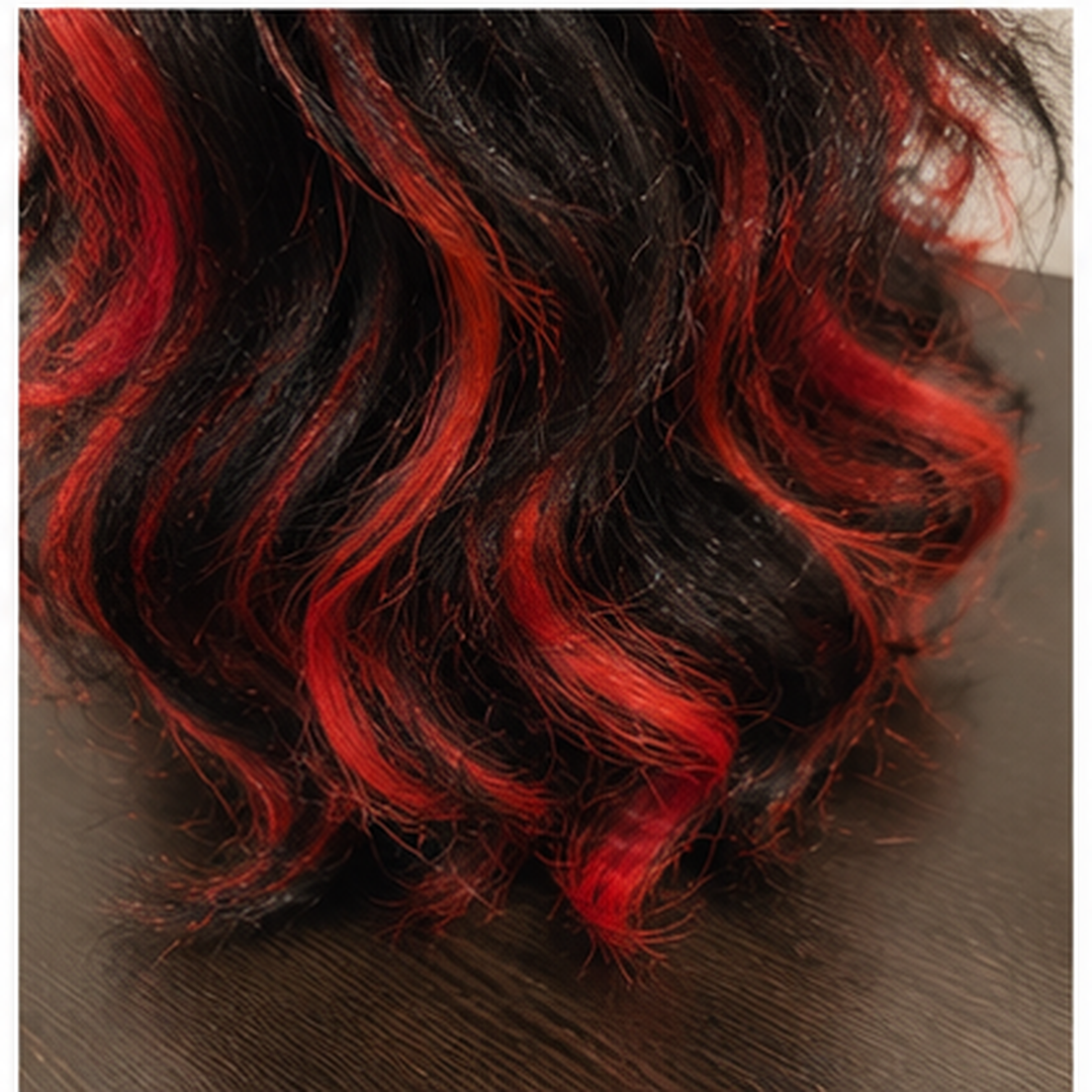"Black & Red Highlight Body Wave Wig | Long Wavy Cosplay Wig for Halloween, Fancy Dress & Theme Parties "
