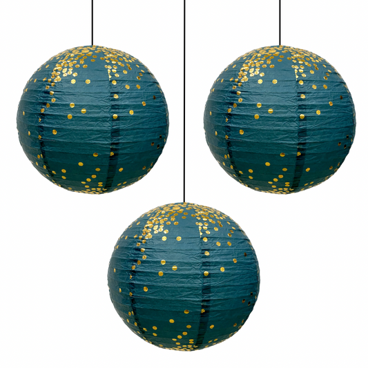 Aqua Blue & Golden Polka Dots Lantern 12"