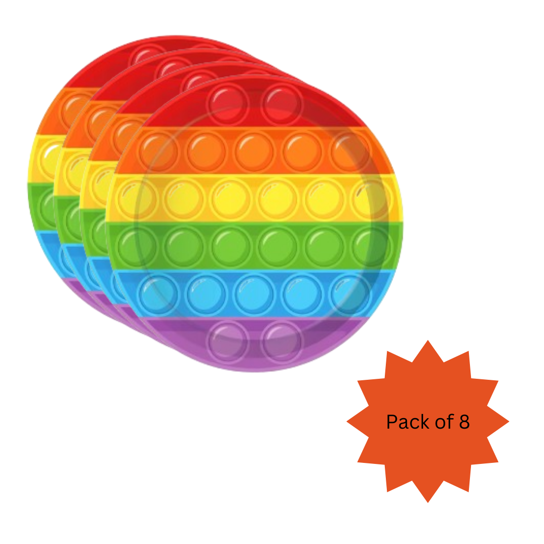 POP IT Colorful Theme Paper Plates-Pack of 8 9" (Multicolor)