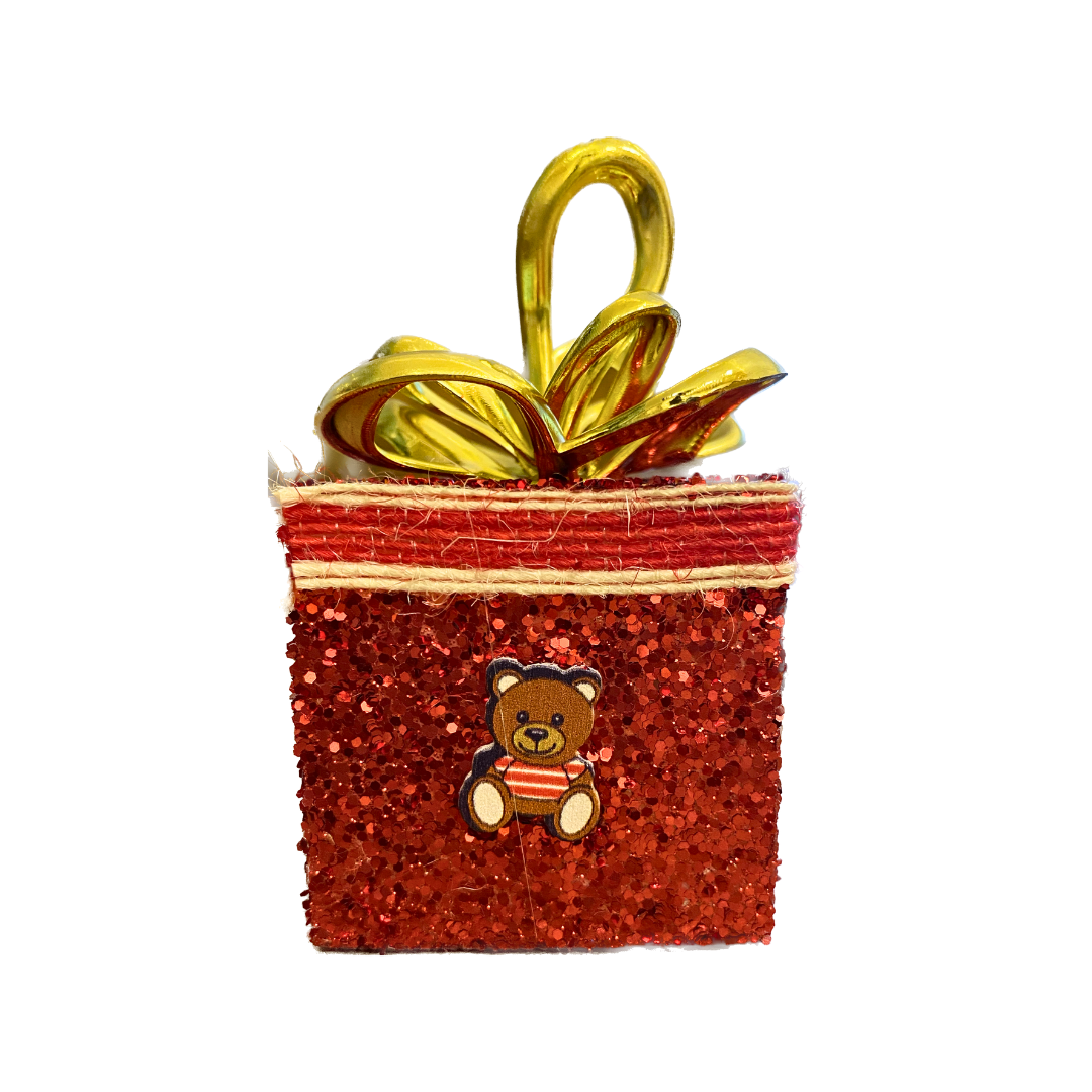 Christmas Tree Ornaments Red Gift Box Tree Hanging - Set of 3