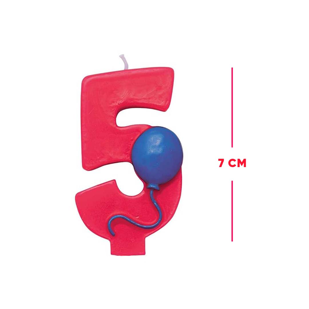 Red Color Number 5 Candle with Balloon - 1PC