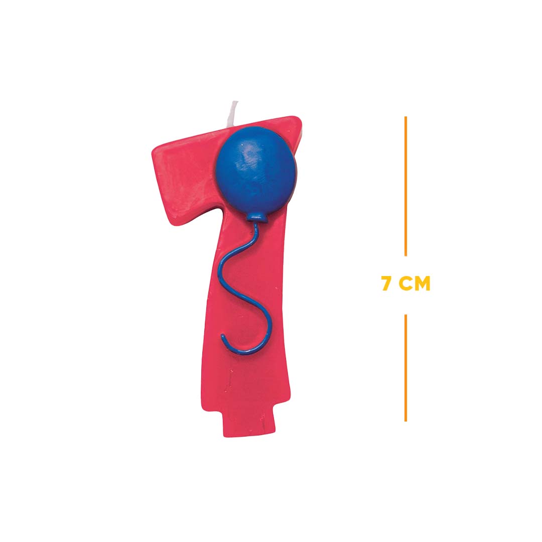 Number 7 Red Candle w/ Balloon - 1PC