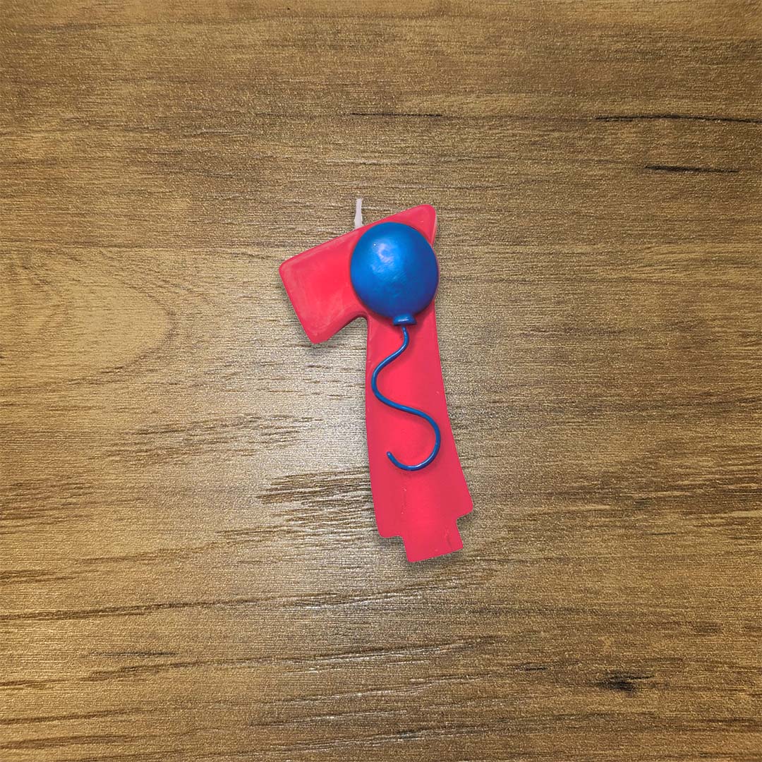 Number 7 Red Candle w/ Balloon - 1PC