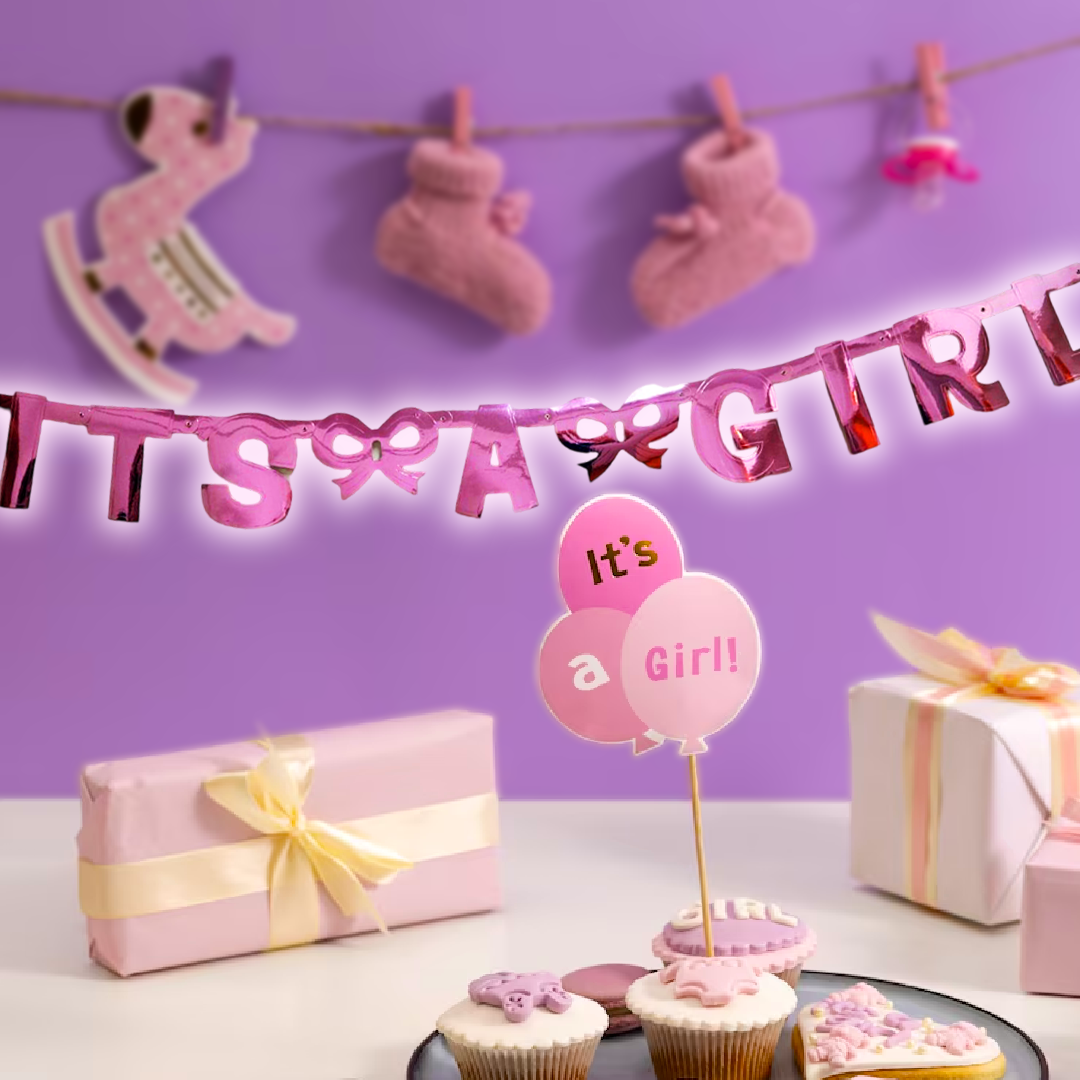 It's A Girl Hot Pink Foil Letter Banner - 1PC