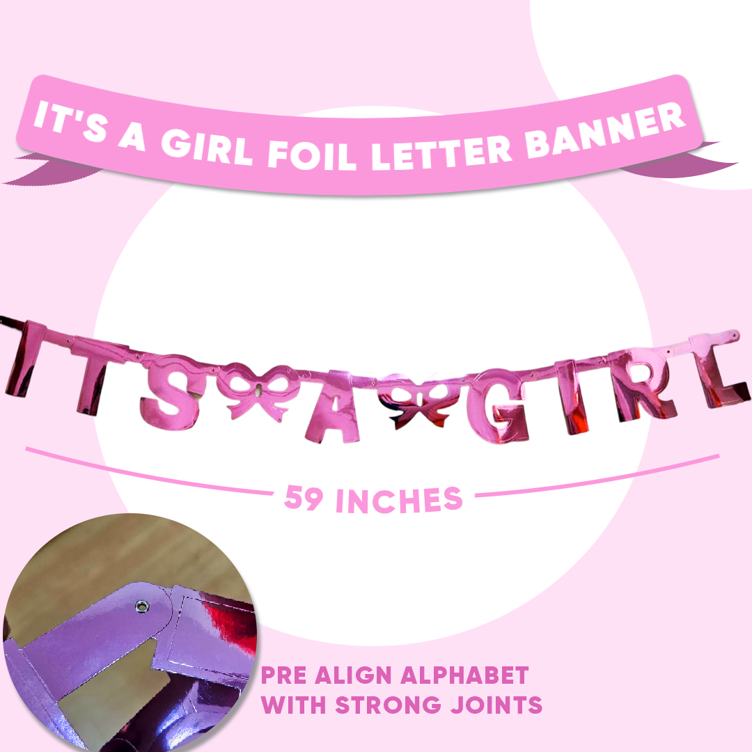 It's A Girl Hot Pink Foil Letter Banner - 1PC