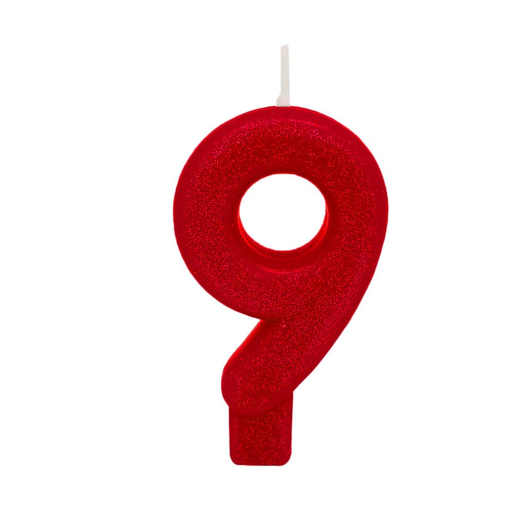 Red Glitter Number 9 Birthday Candle - 1PC