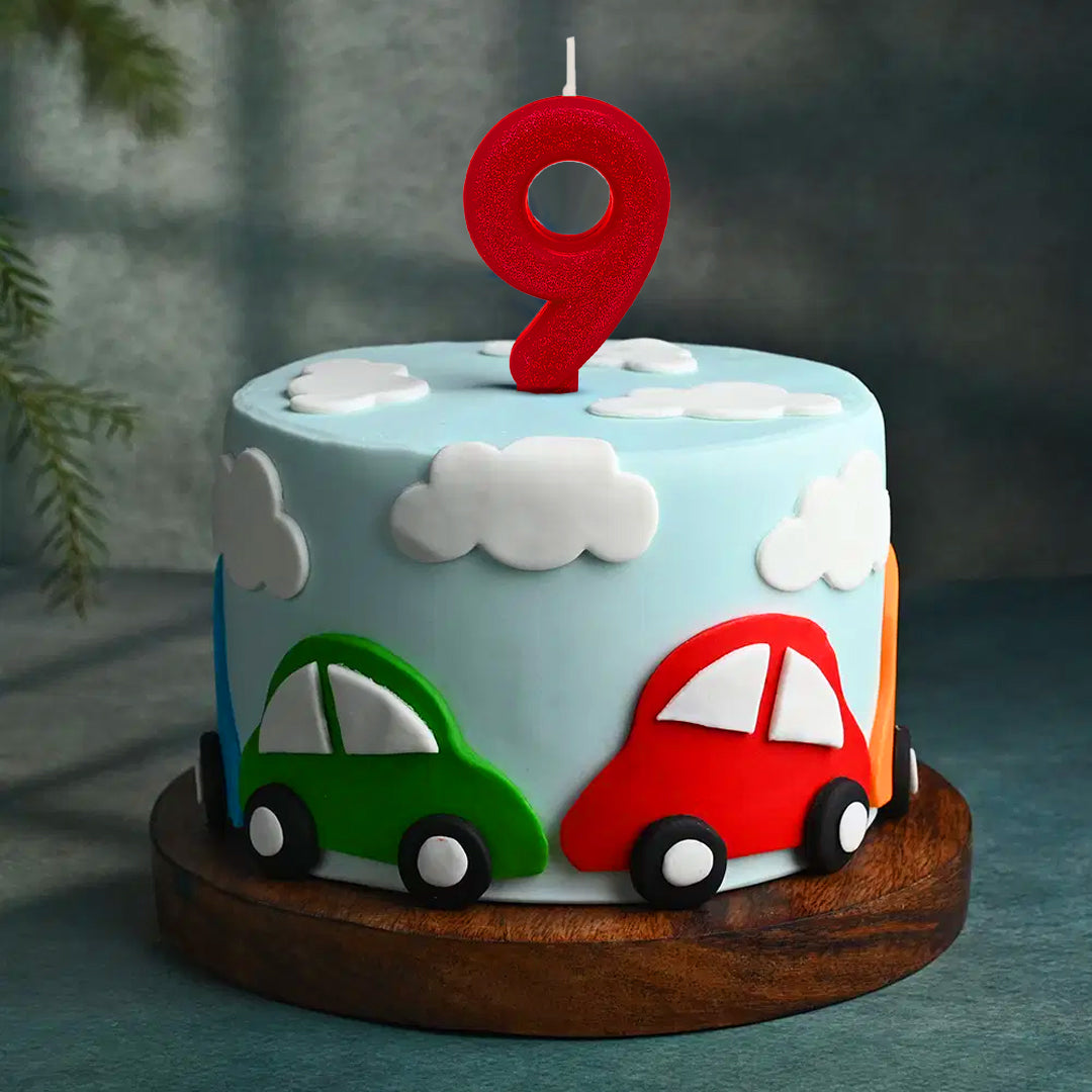 Red Glitter Number 9 Birthday Candle - 1PC