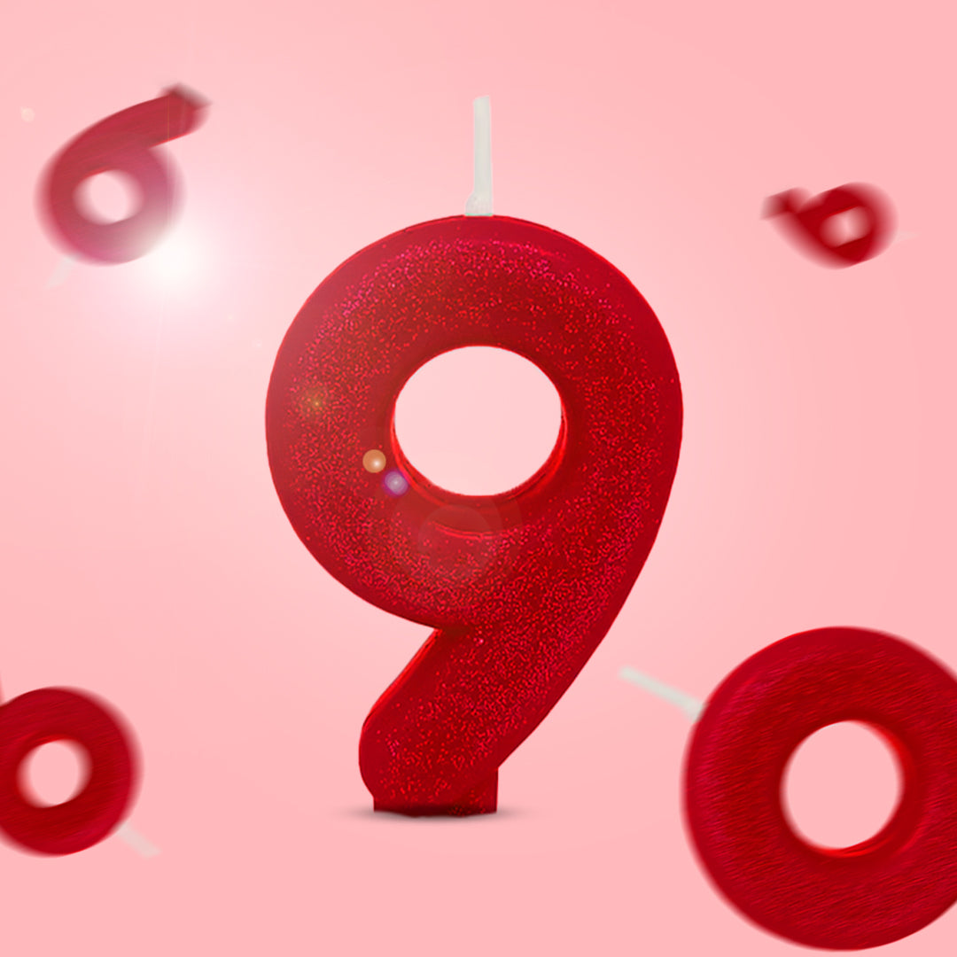 Red Glitter Number 9 Birthday Candle - 1PC