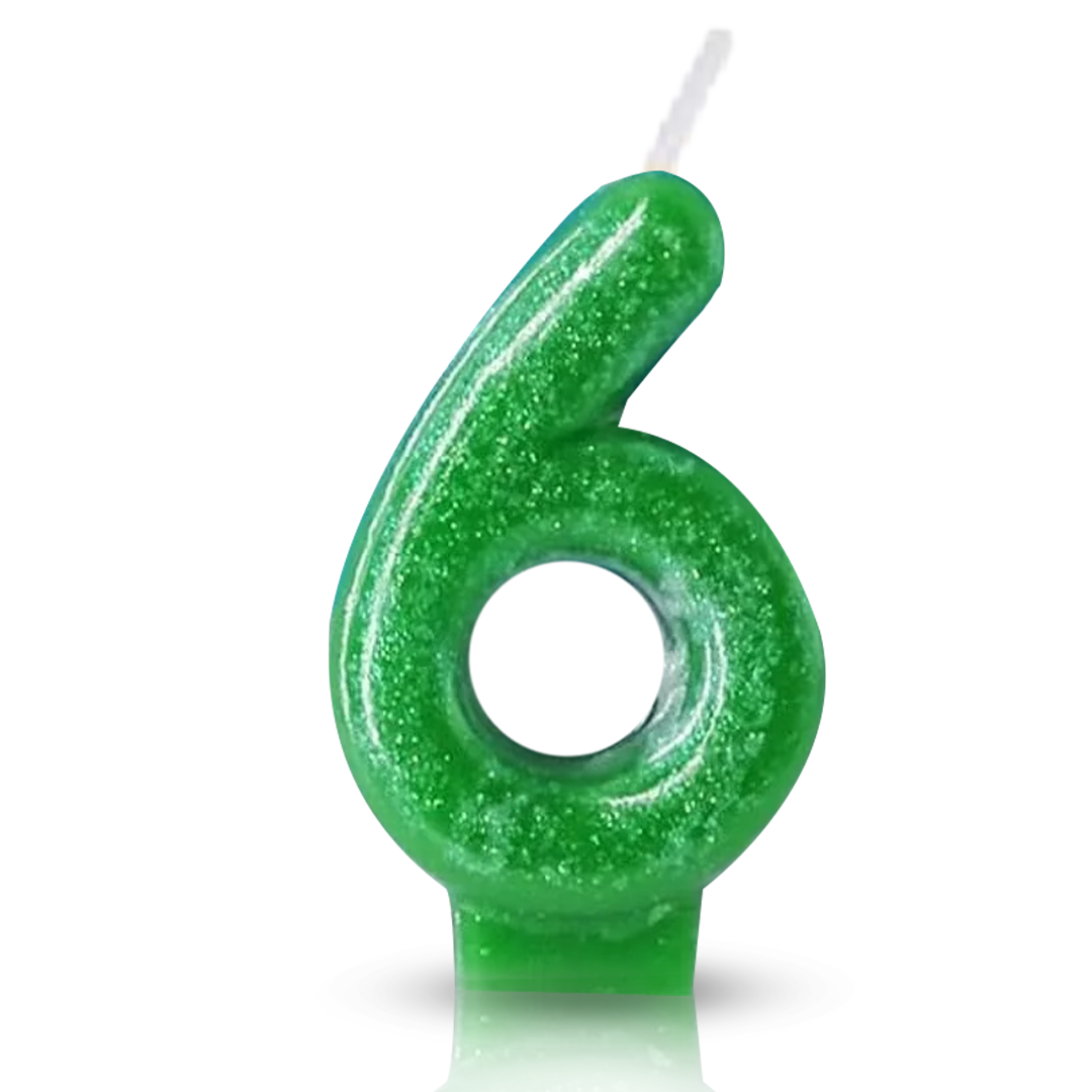 Red Glitter Number 6 Birthday Candle - 1PC