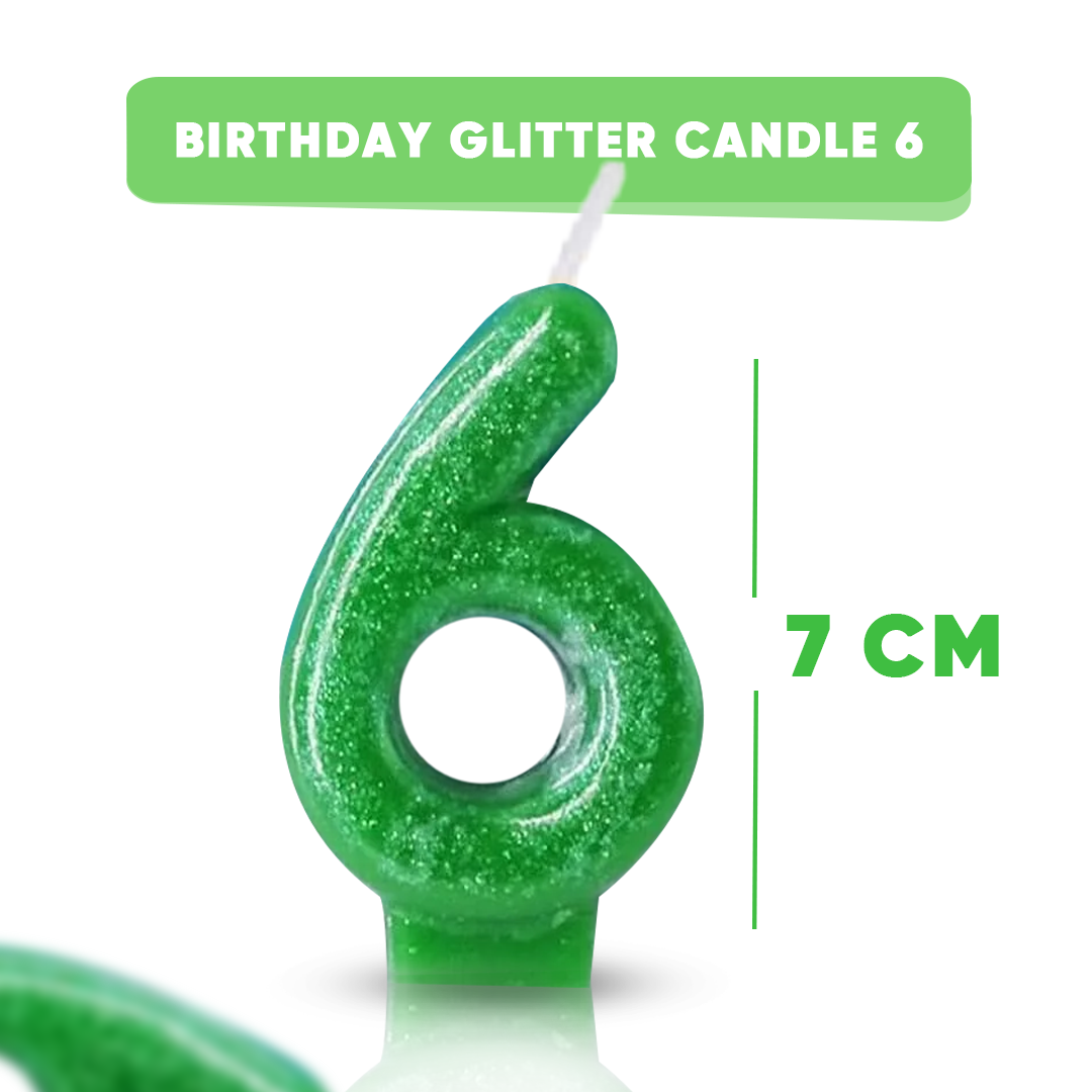 Red Glitter Number 6 Birthday Candle - 1PC