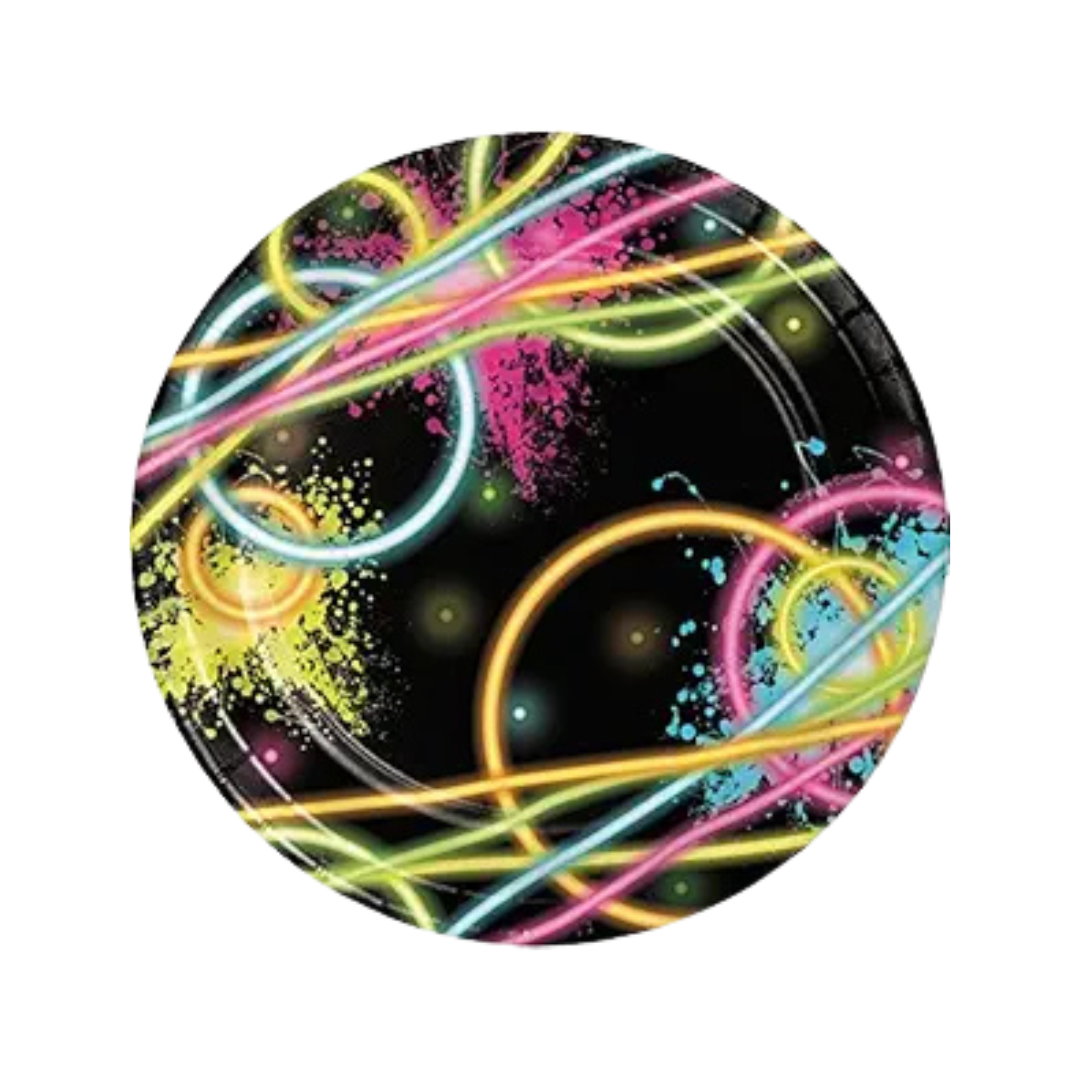 Glow In The Dark Theme Party Cake/Starters Plates - 7 inches - 8PC