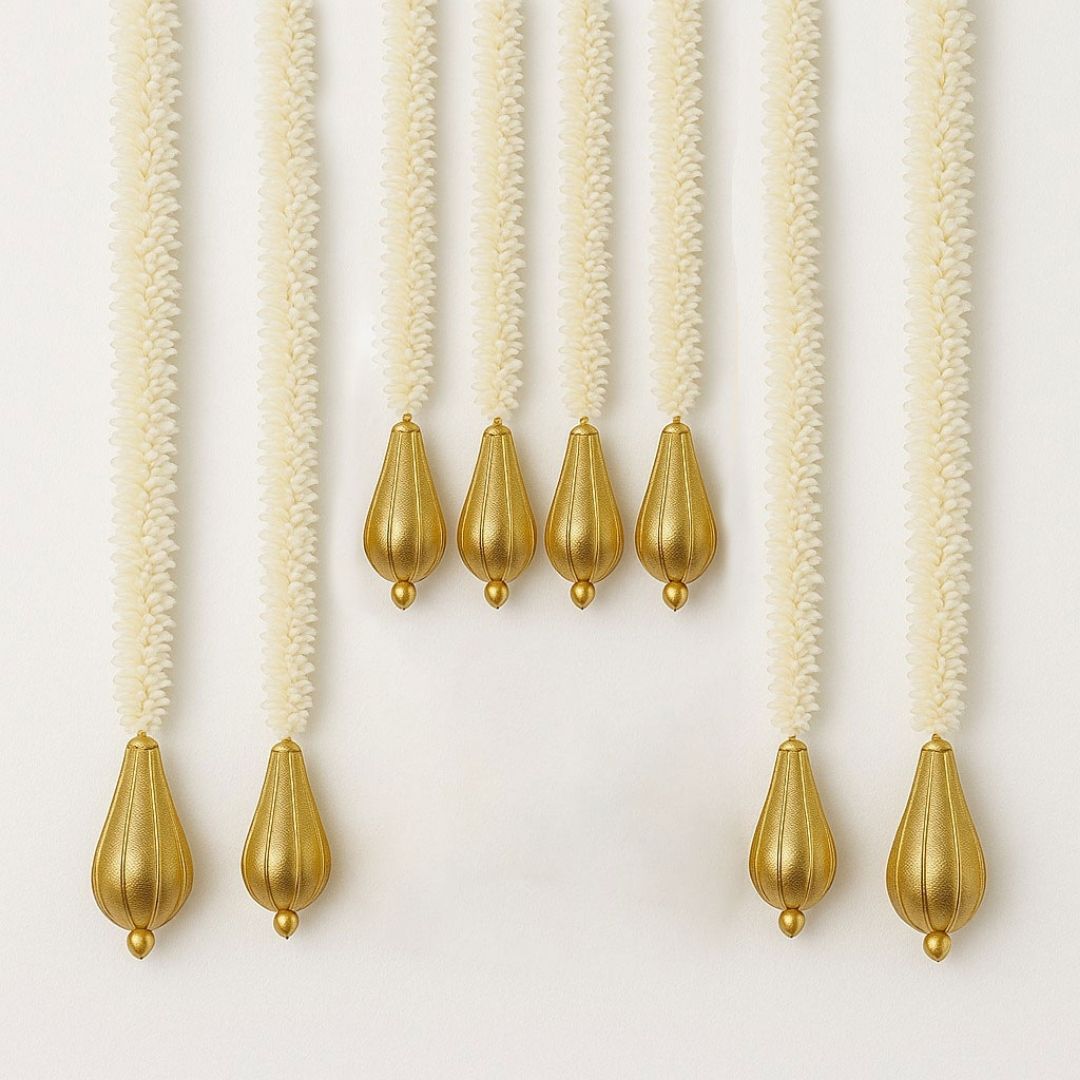 Artificial White Mogra Flower Garland Big and Small with Golden Bud - 8PC