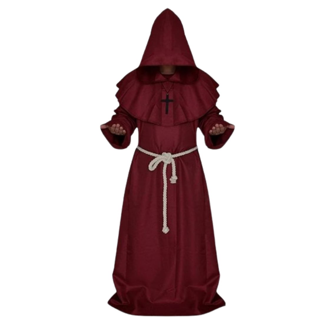 Draconian Priest Red Robe w/Rope, Hood and Cross Sign - Size XL - Chest - 50 inches