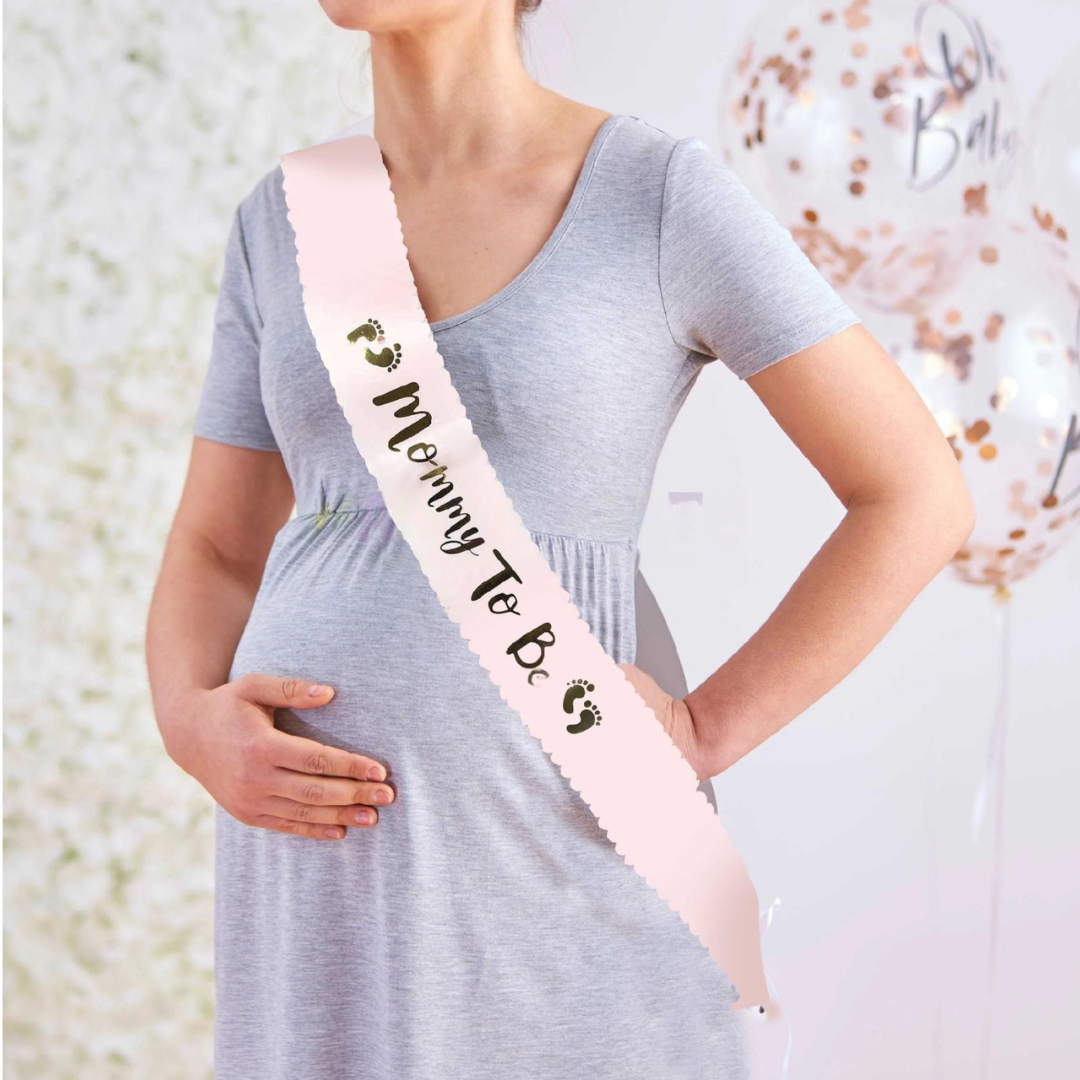 Dad To Be Blue Award Button w/ Mommy To Be Pink Satin Sash Combo - 2PC