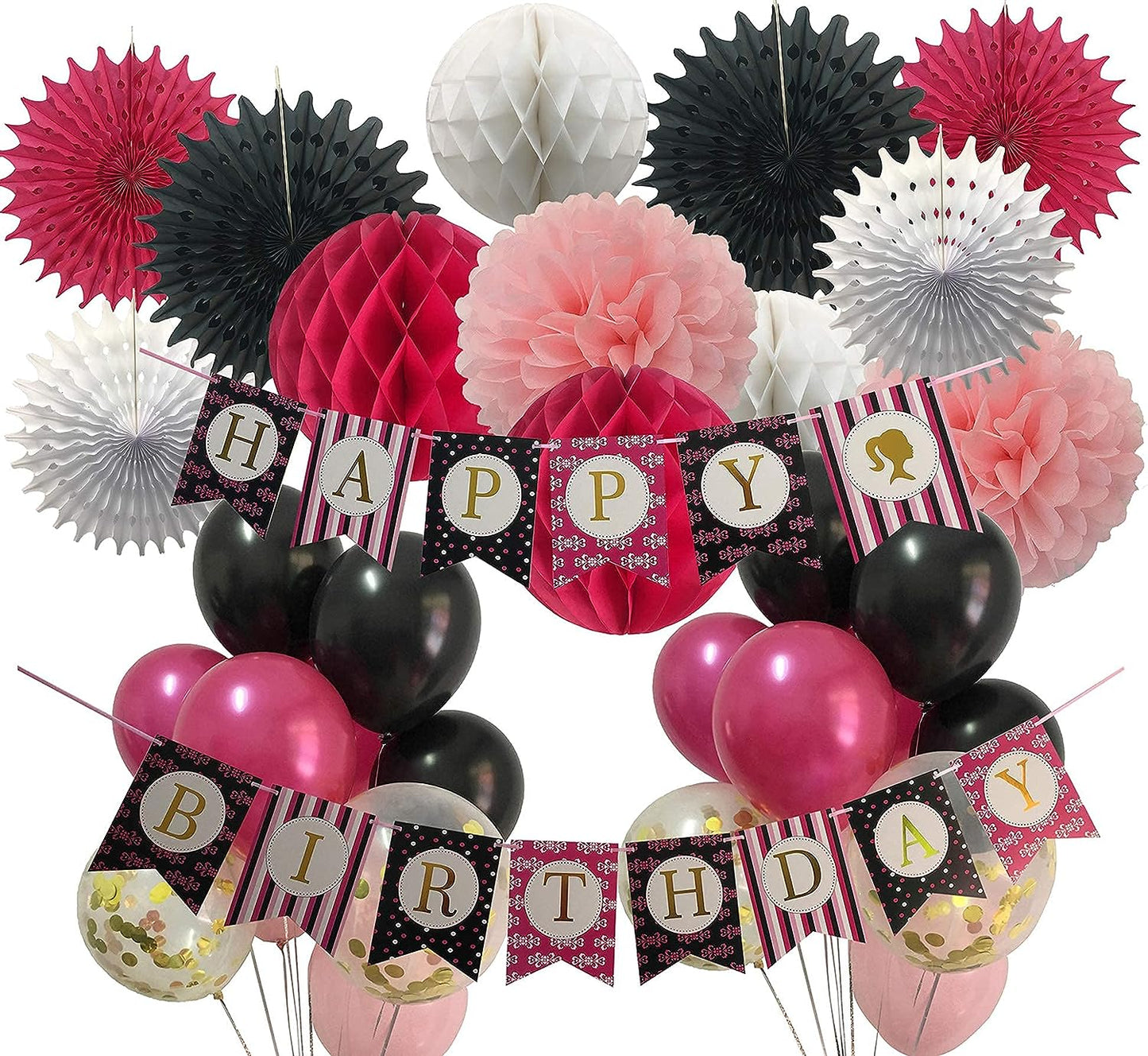 Black & Pink Birthday Banner