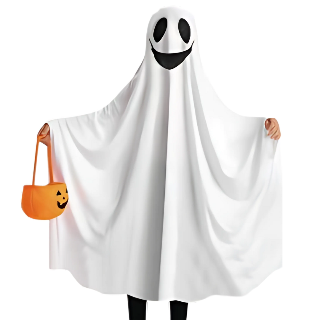White Ghost Poncho for Kids Theme Party - Size L - Age 7 to 9