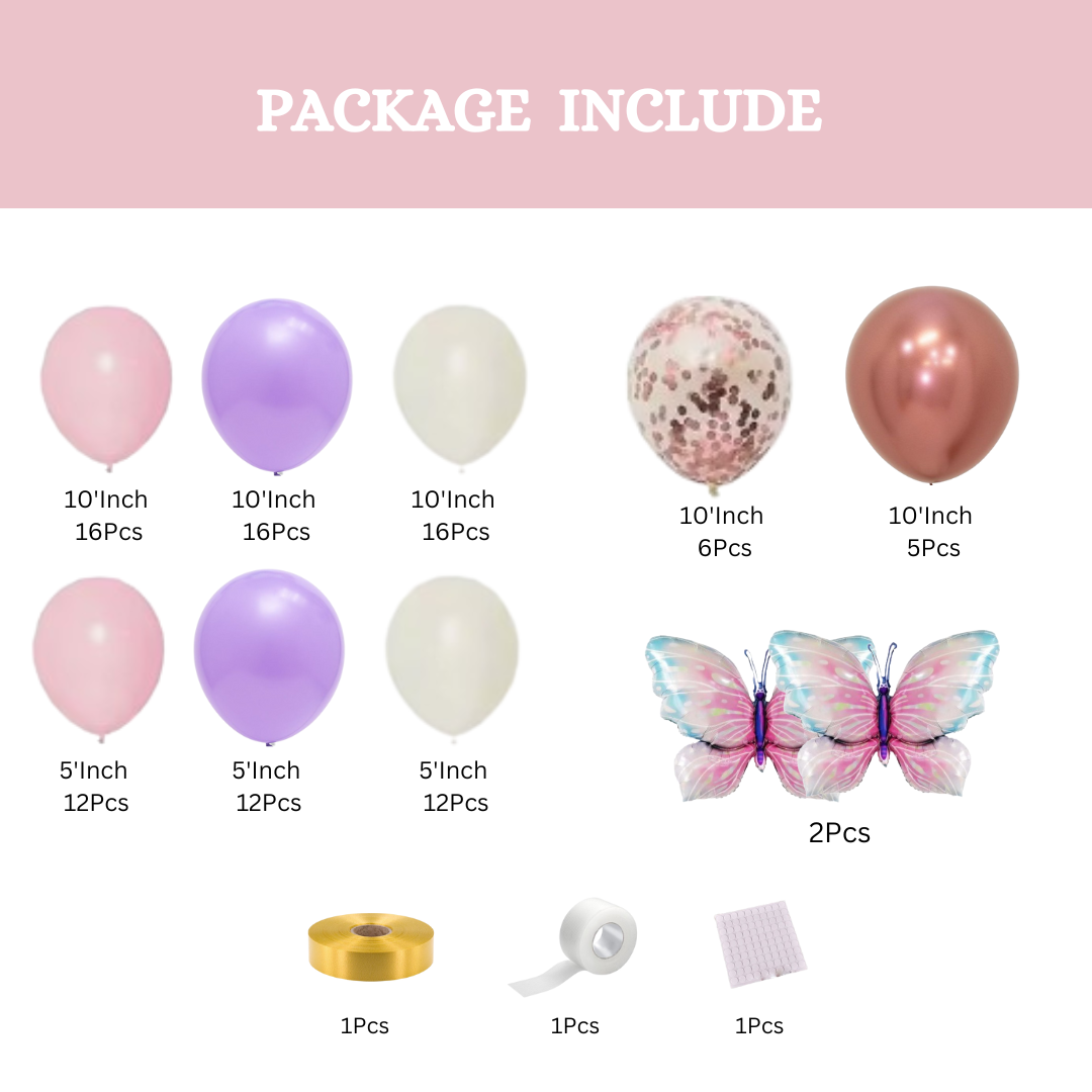 Butterfly Balloons Set Pink & Pruple - 100PC