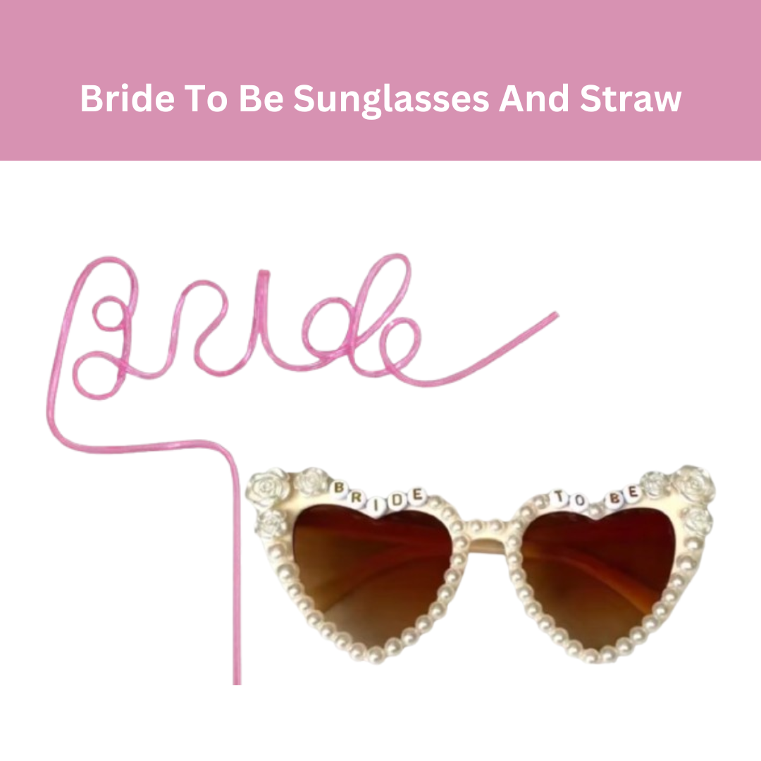 Bride Sunglasses for Bachelorette & Pink Bride Straw Combo