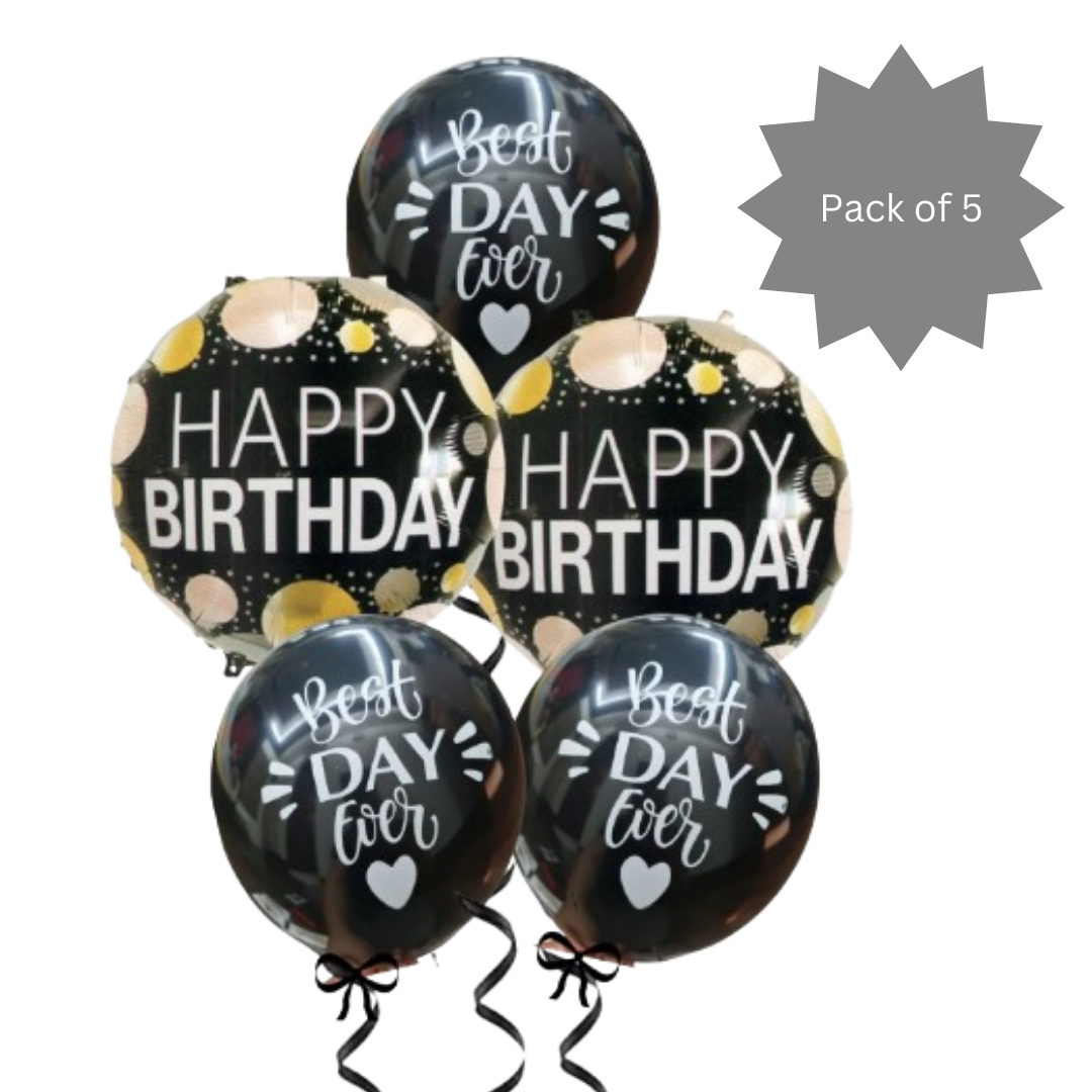 Best Day Ever Happy Birthday Black & White Balloon Set - 5PC