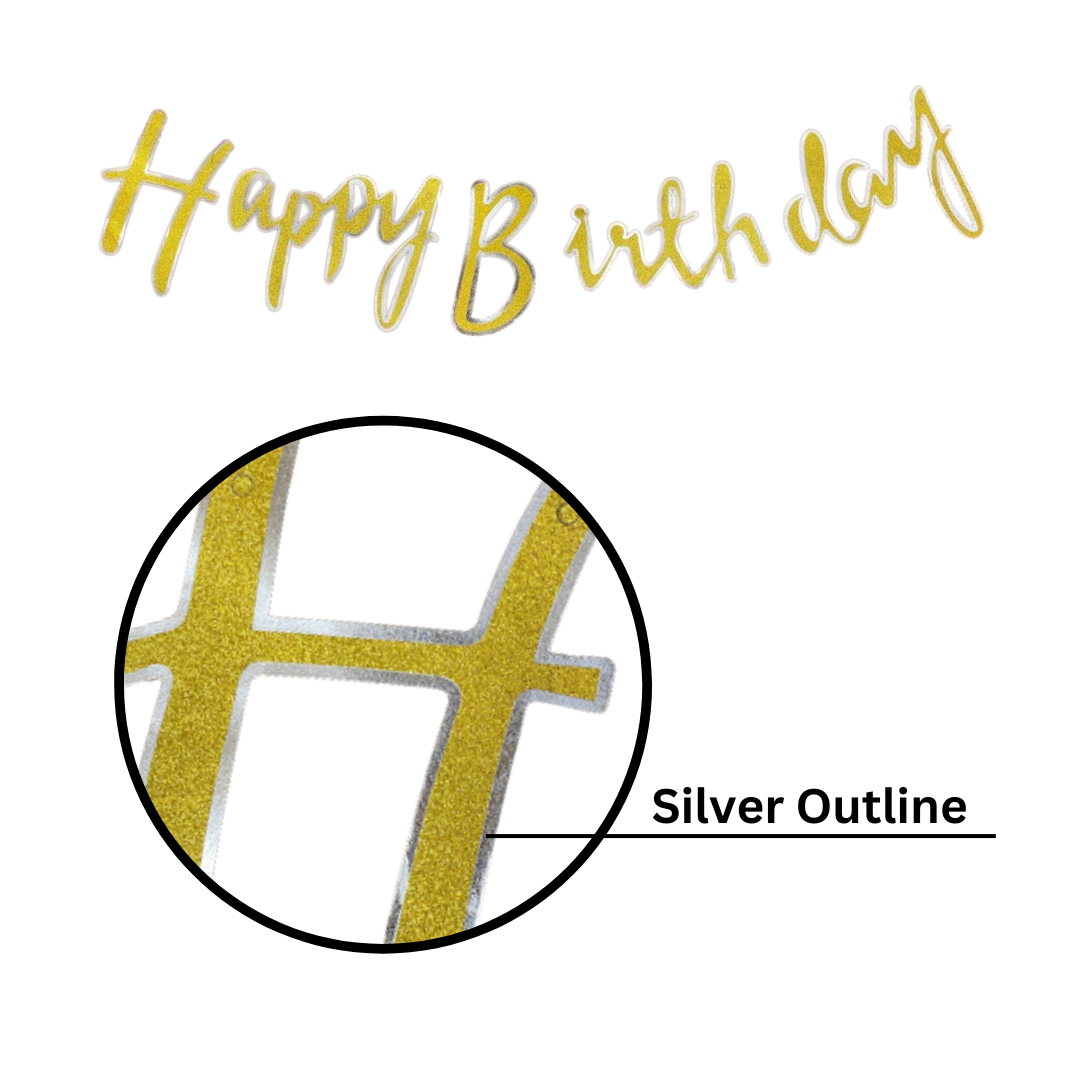 Happy Birthday Cursive Glitter Gold & Silver Banner- 6FT