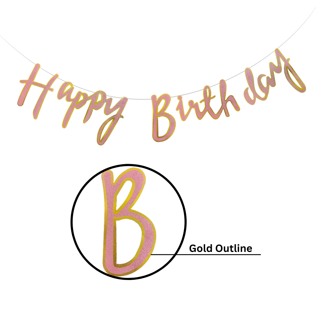 Happy Birthday Cursive Glitter Pink & Gold Banner -6 FT