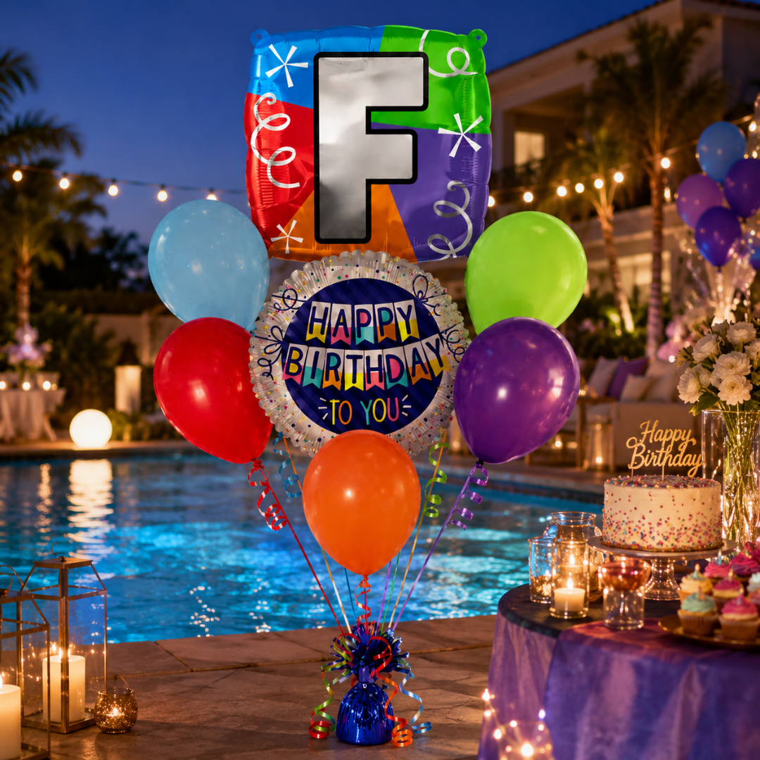 Alphabet "F" Printed Square Shaped Balloon Helium Supported for Bir... - Wanna Party - flat lay
