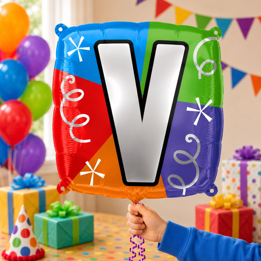 Alphabet "V" Printed Square Shaped Balloon Helium Supported for Birthday Boy/Girl Name Initiatls - 18 inches