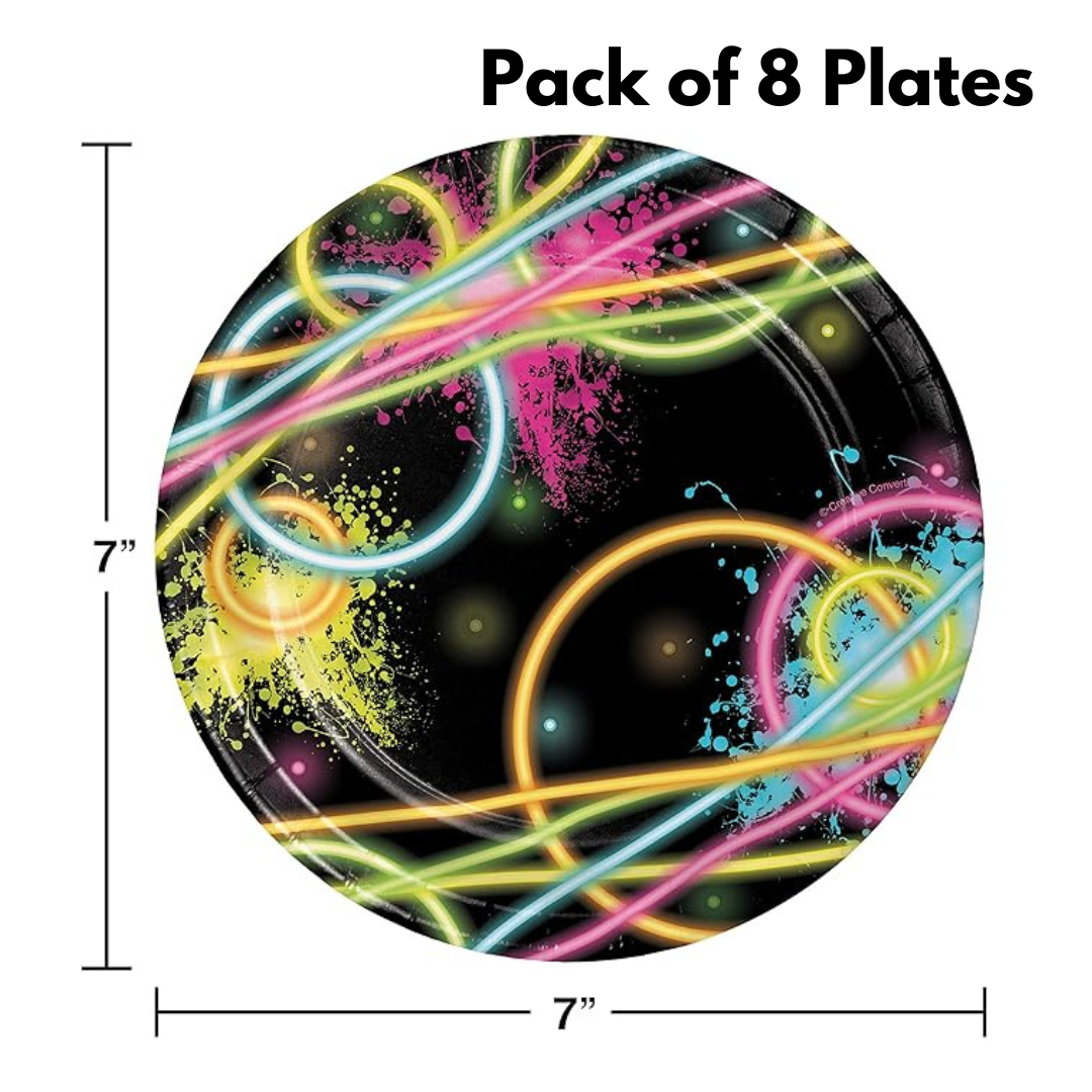 Glow In The Dark Theme Party Cake/Starters Plates - 7 inches - 8PC