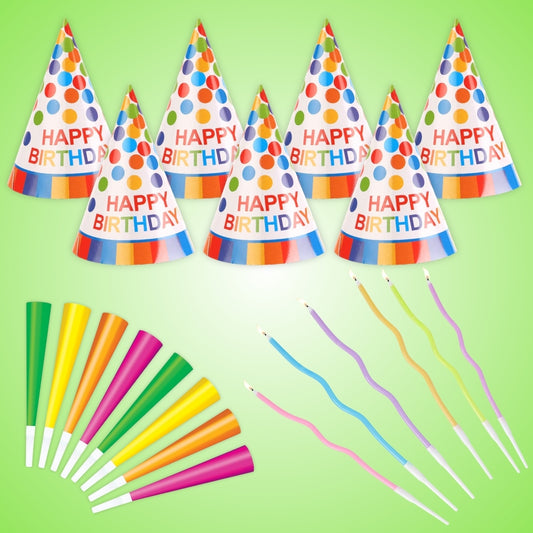Happy Birthday Hats, Blowouts Party & Candles Combo Set - 20PC