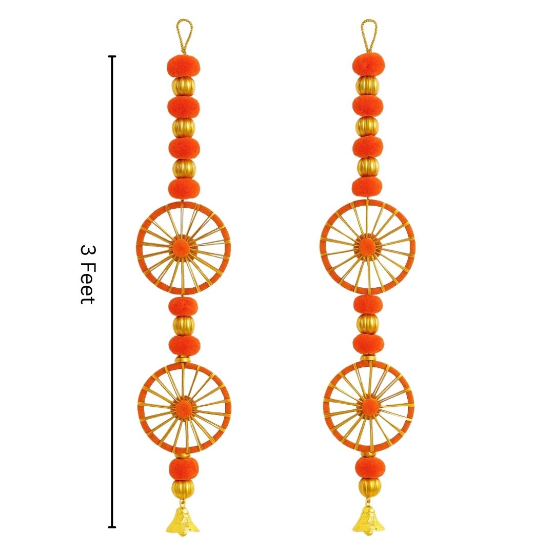 Artificial Orange Marigold Flower Hanging with Rings and Bell Hanging - 2PC