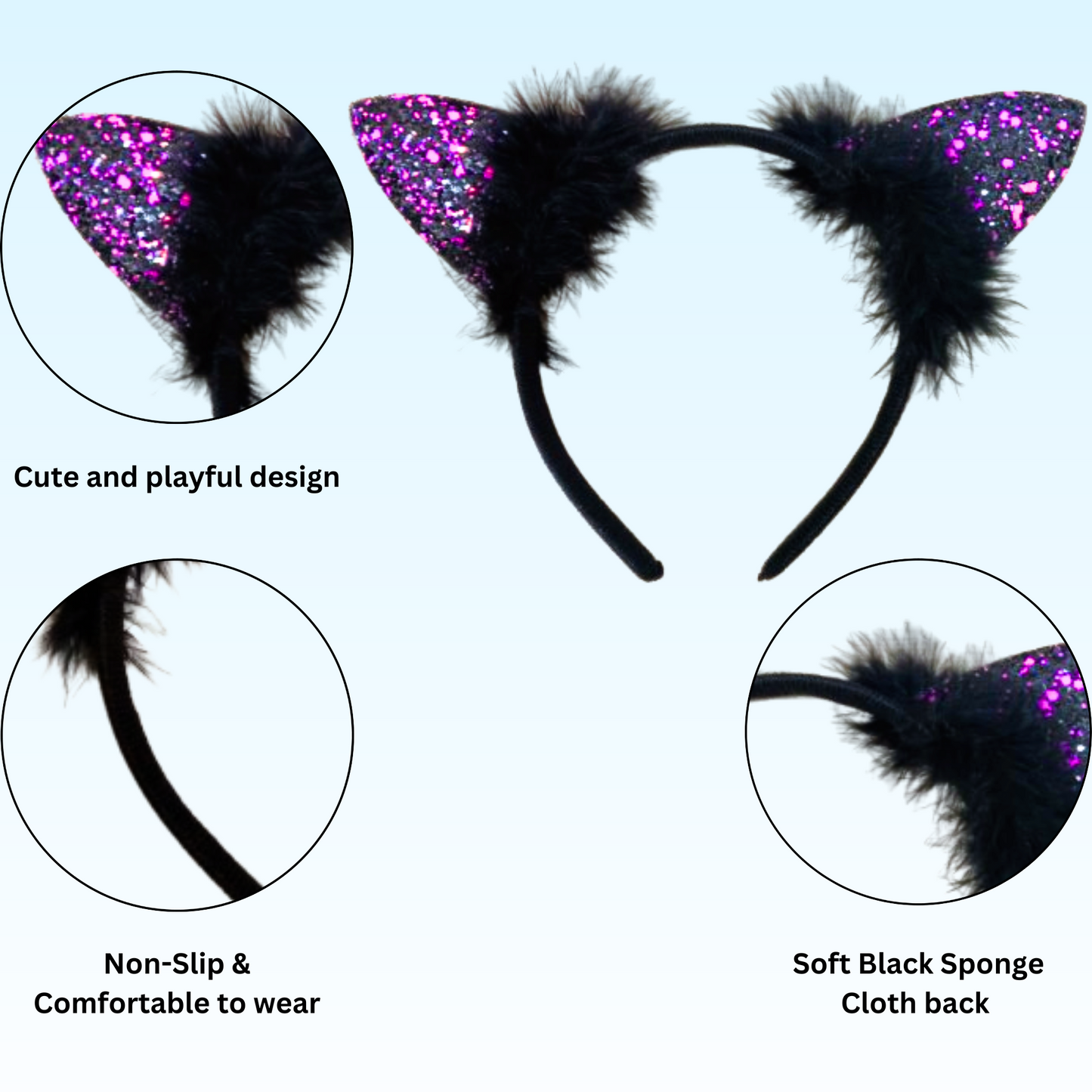"Naughty Cat Ears Glittery Purple Headband for Girls - 1PC "
