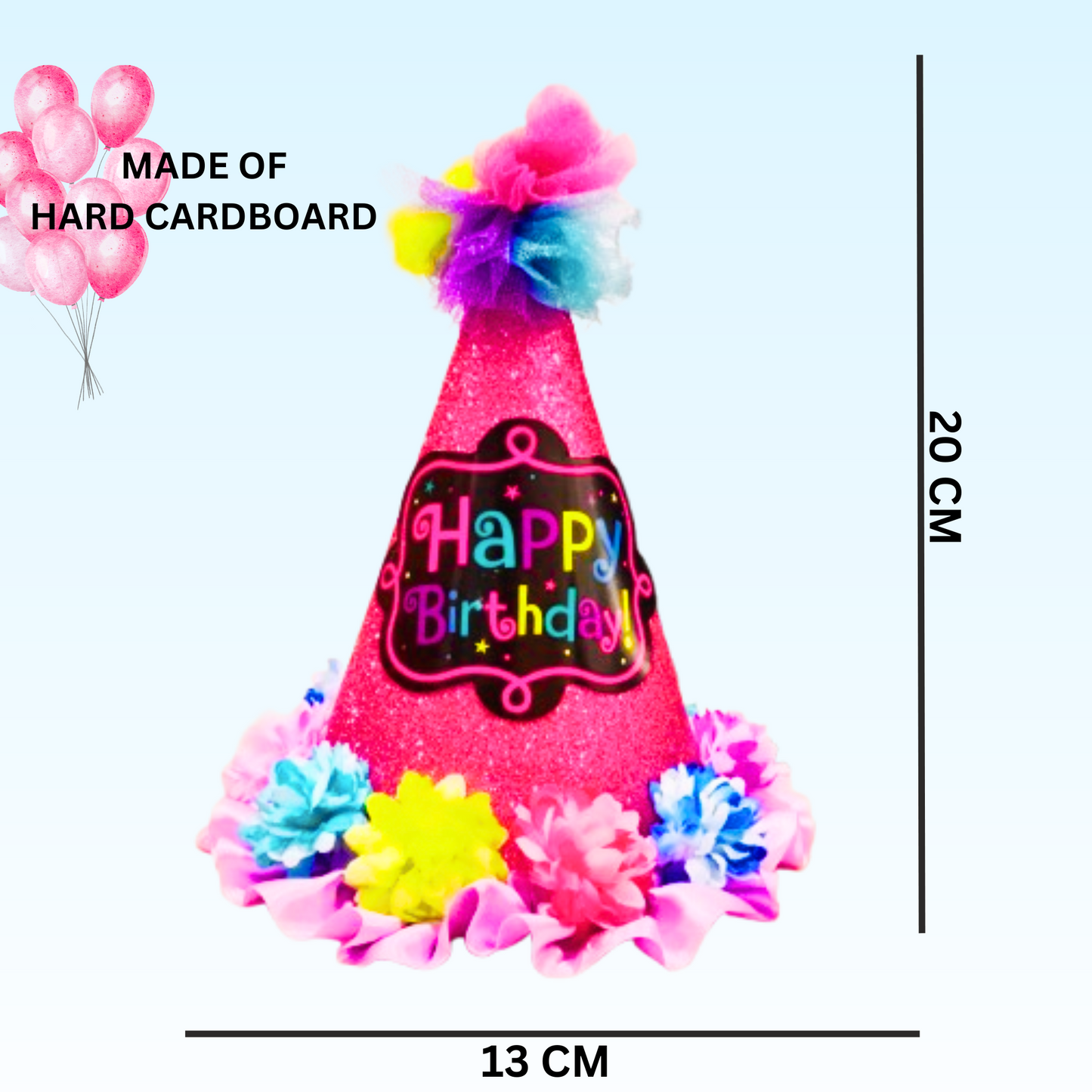 Pink Happy Birthday Floral Conical Hat & Sash Combo for Girls - Set of 2