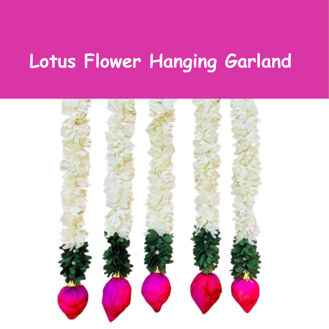 Lotus Flower Hanging Garlands for Temple Decorations -Pack of 5