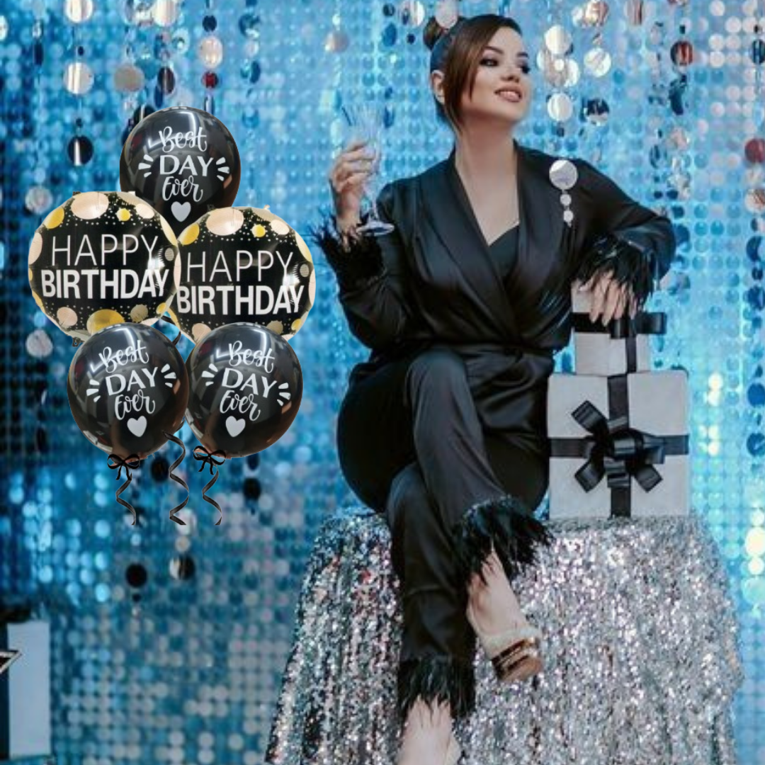 Best Day Ever Happy Birthday Black & White Balloon Set - 5PC