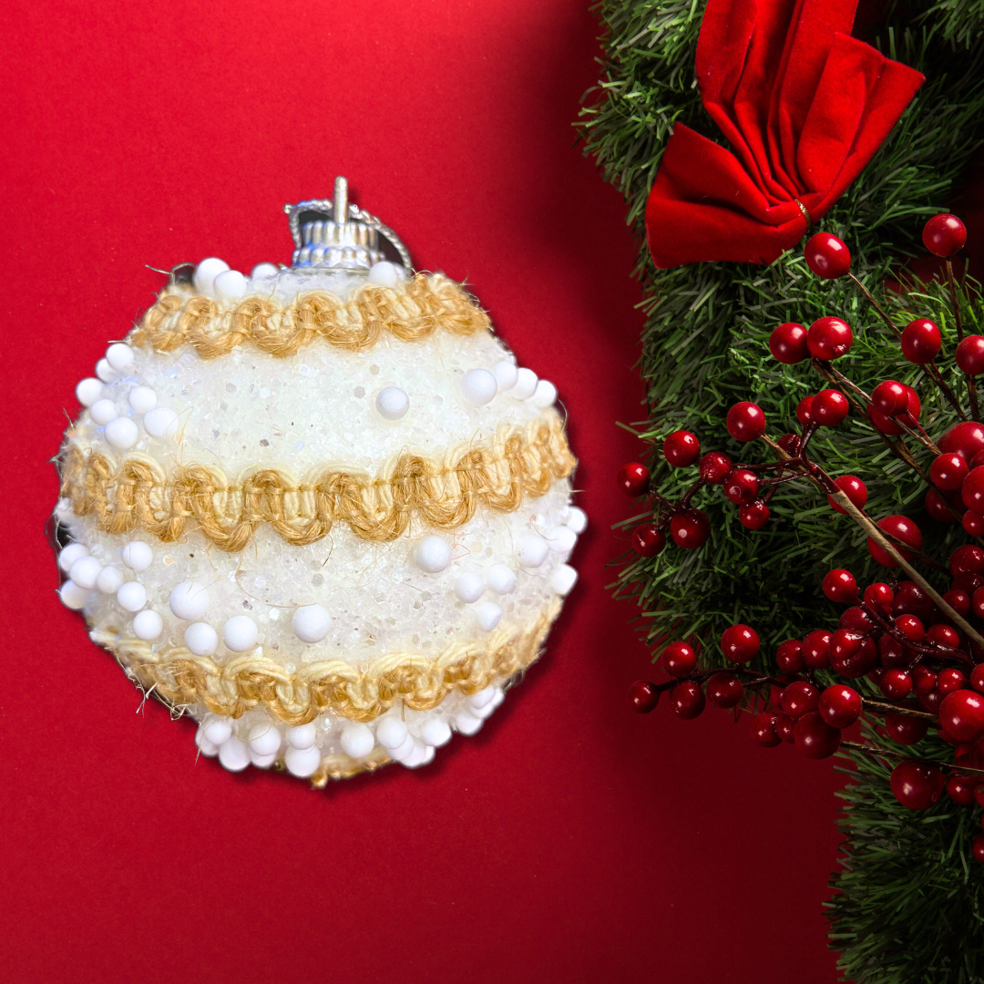 Christmas Tree Ornaments Vintage Snow Balls - Set of 2