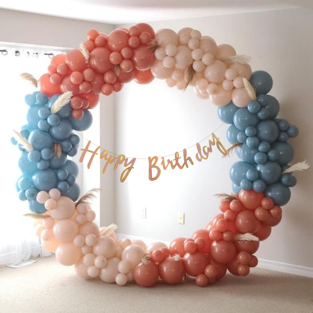 Happy Birthday Cursive Glitter Pink & Gold Banner -6 FT
