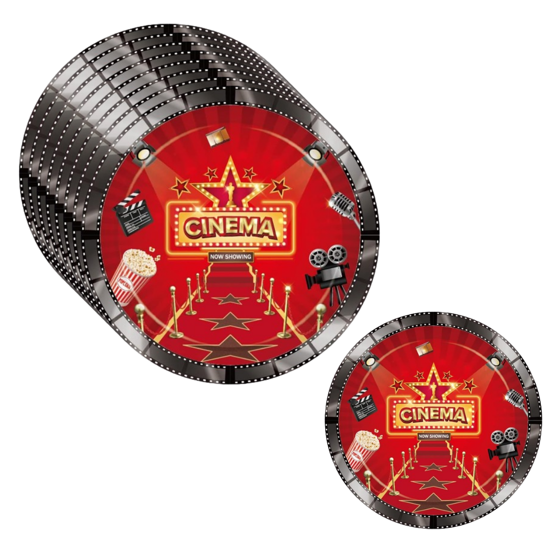 Cinema Theme Paper Plates 9"- Pack of 8, For Movie night