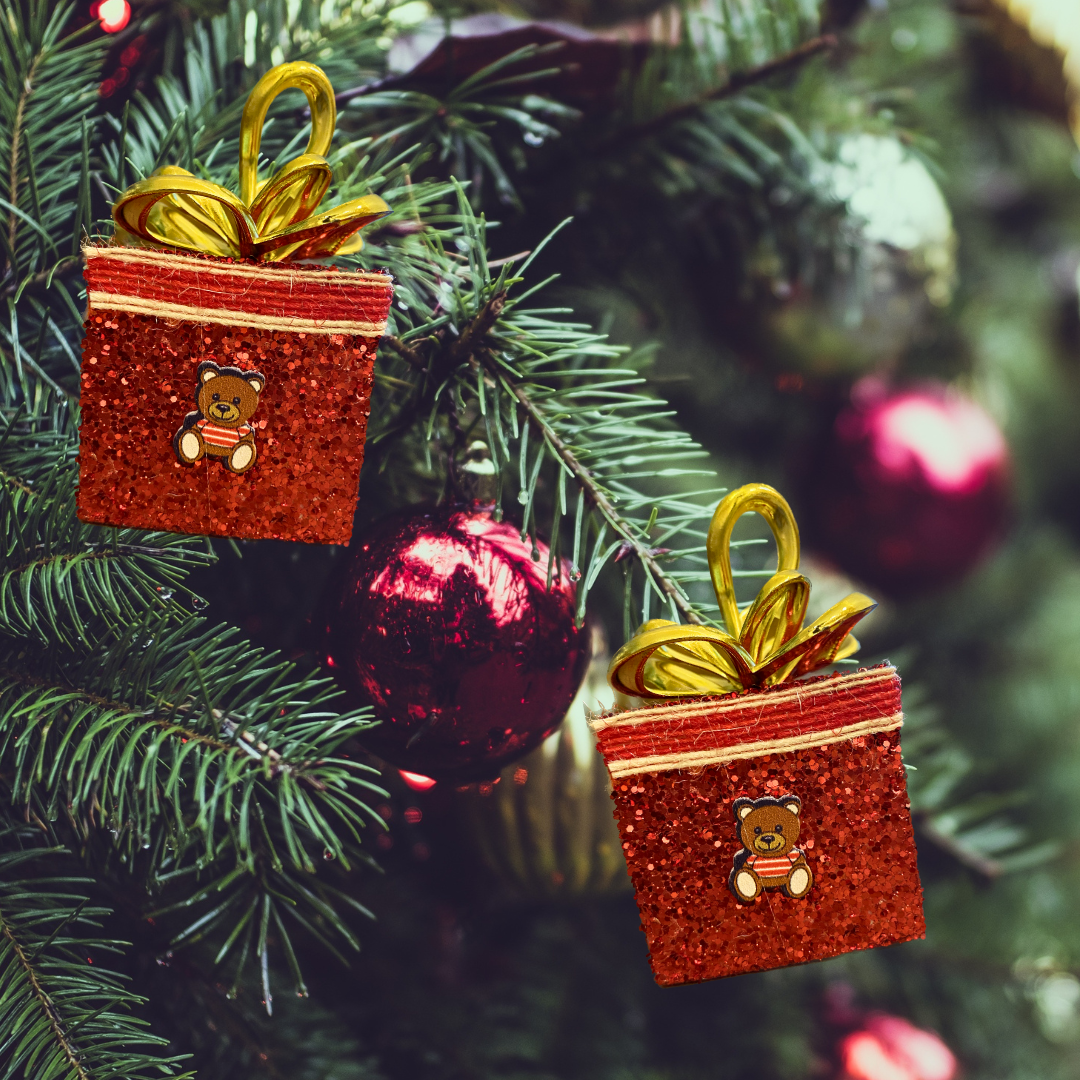 Christmas Tree Ornaments Red Gift Box Tree Hanging - Set of 3