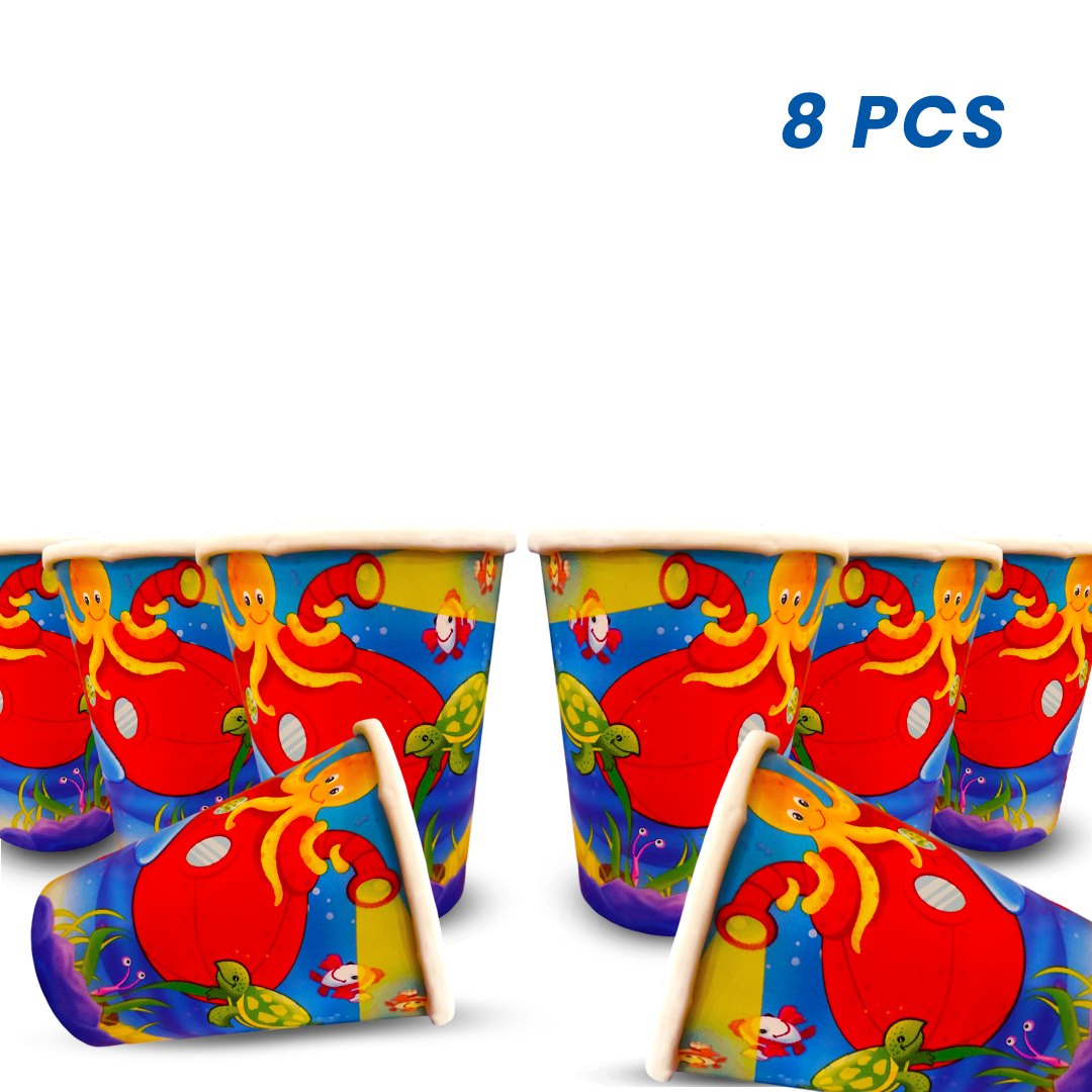 Underwater Theme Party Paper Cups - 270ML - 8PC