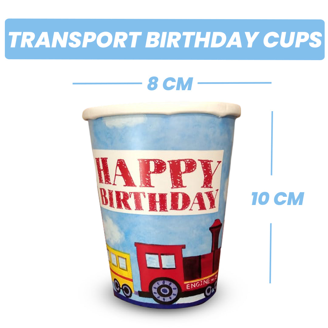 Happy Birthday Party Paper Cups w/ Train Print - 250ML - 8PC