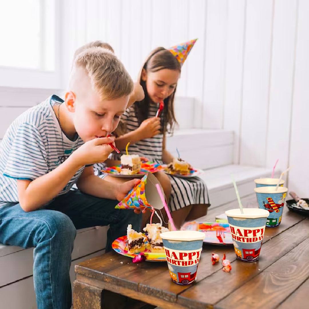 Happy Birthday Party Paper Cups w/ Train Print - 250ML - 8PC