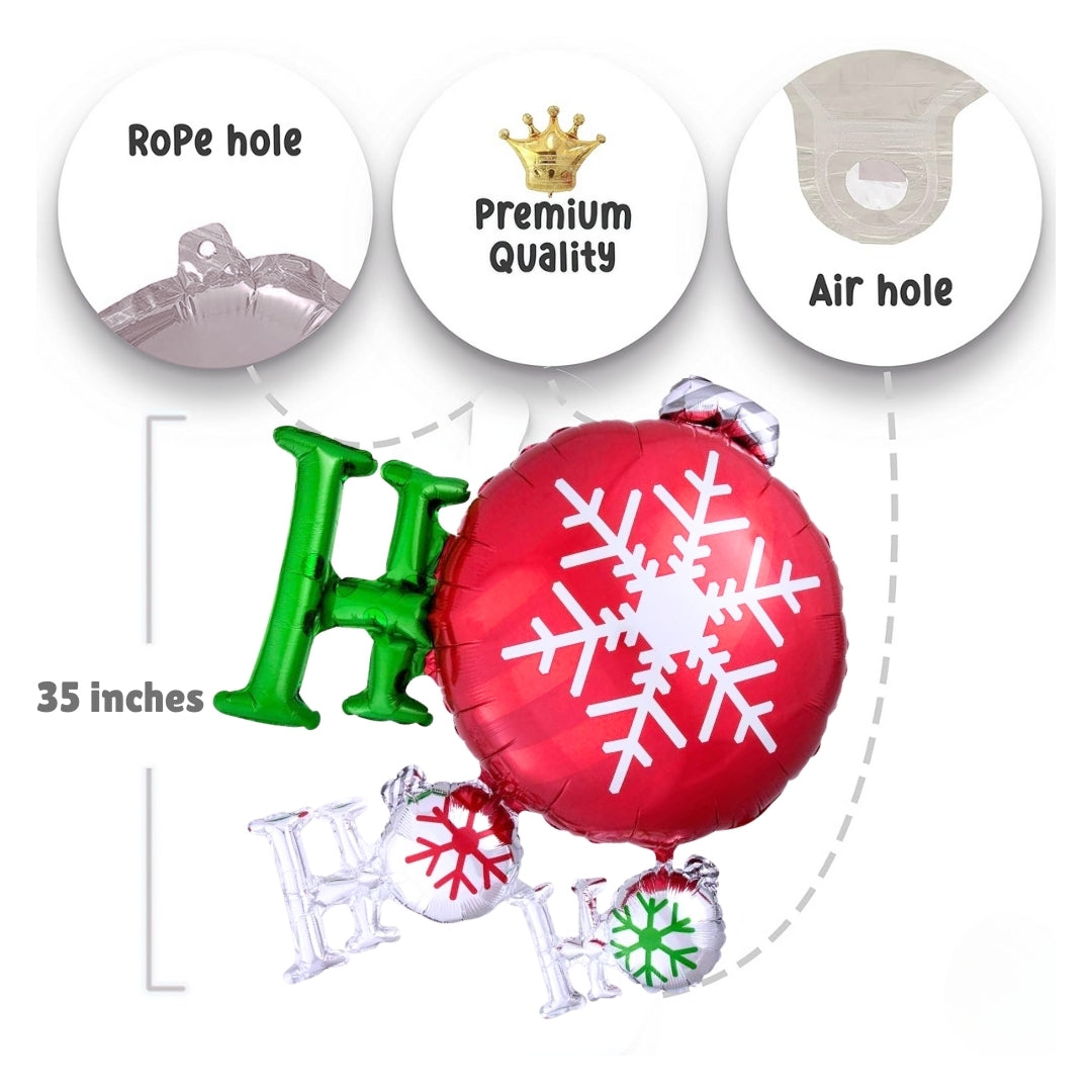Christmas HO HO HO Metallic Foil Balloon - Air Filled or Helium Quality - 35 inches - 1PC