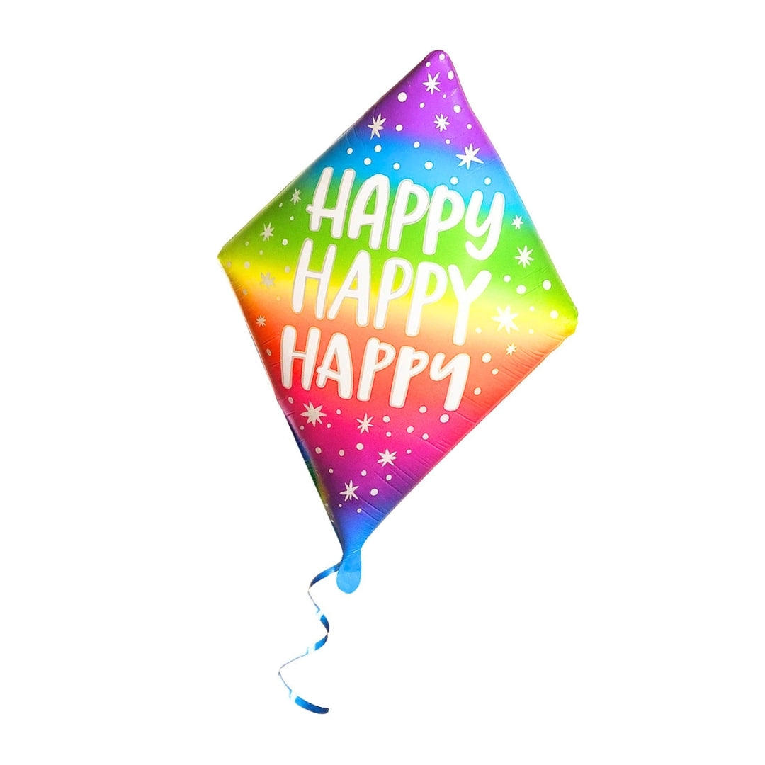 Happy Happy Happy Diamond Shape Foil Ballon - Air Filled or Helium Quality - 25 inches -1PC