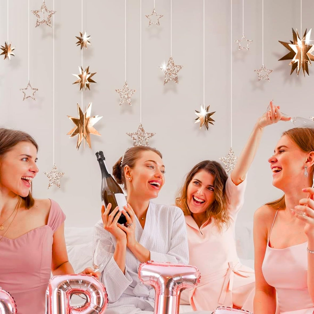 3D Rose Gold Star Shaped Hanging Decor - 8FT - 1PC