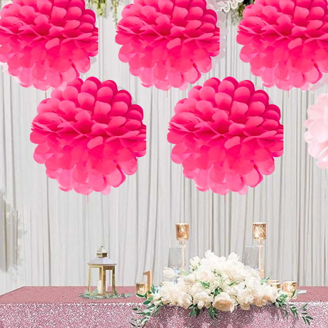 Hot Pink Its My Birthday Paper Pom Pom Hangings For Wall Decor -10 Inch - 5PC