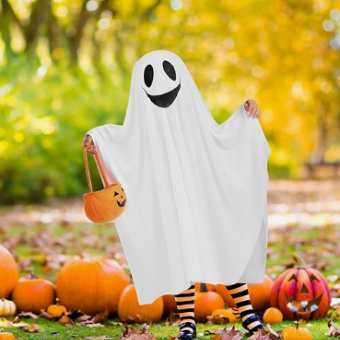 White Ghost Poncho for Kids Theme Party - Size L - Age 7 to 9