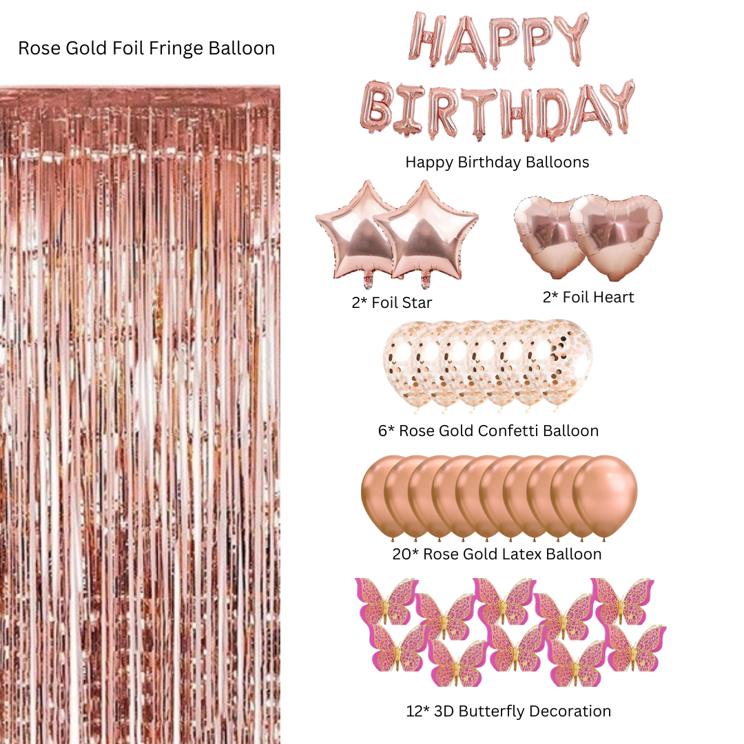 "Rose Gold Birthday Decor Set For Girls - 44PC "