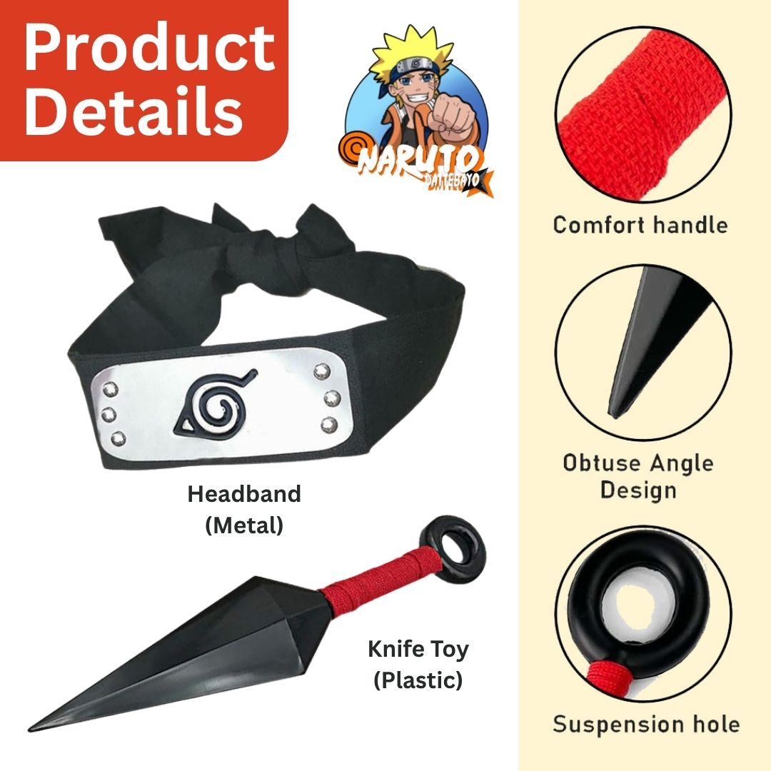 Kunai Knife Toy Weapon and Metal Headband Naruto Anime Set - 2PC