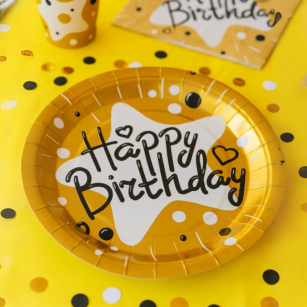 Happy Birthday Gold Cake/Starter Plates - 7 inches - 10PC