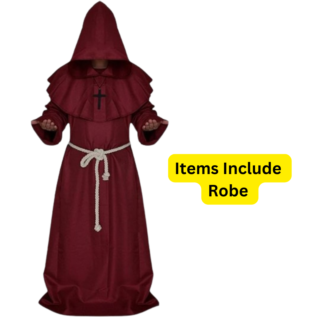 Draconian Priest Red Robe w/Rope, Hood and Cross Sign - Size L - Chest - 46 inches